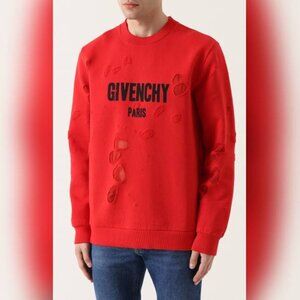 Givenchy AW/17 Red Distressed Logo-Print Crewneck Sweatshirt